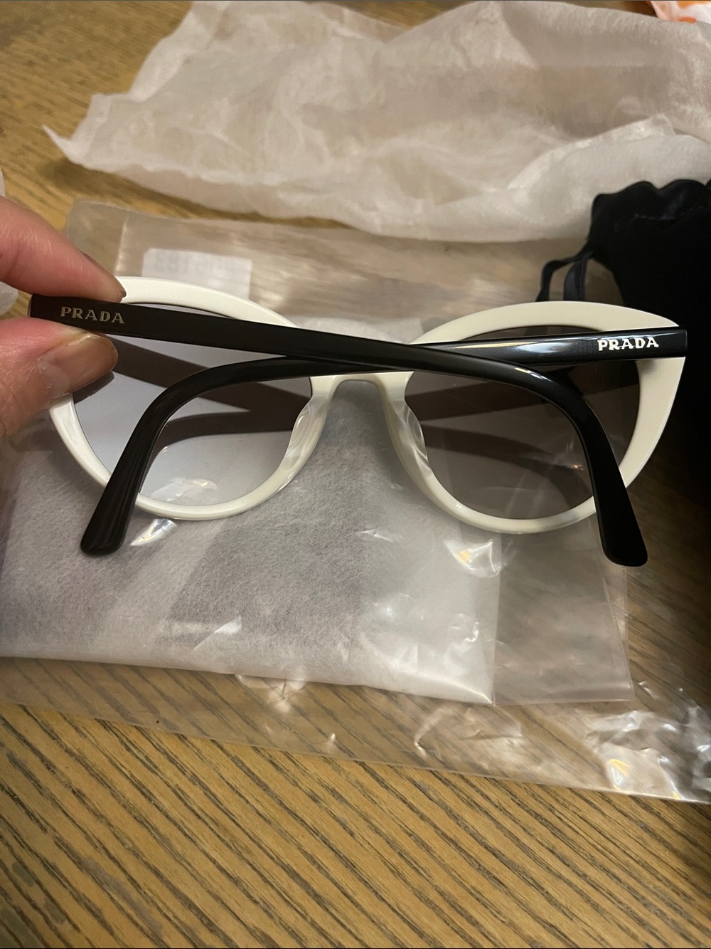 Prada White Round Frame Sunglasses with Dark Lenses - Picture 2 of 5
